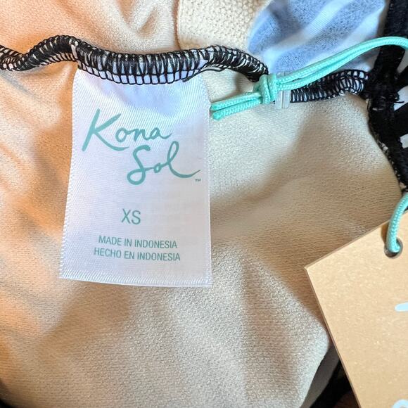 Kona Sol Women's Black Striped Longline Twist Bikini Top - Size XS - NWT - Picture 2 of 9